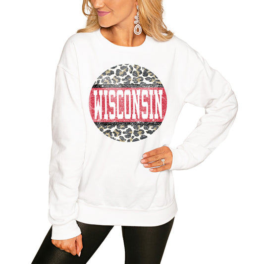 Women's White Wisconsin Badgers Scoop & Score Pullover Sweatshirt