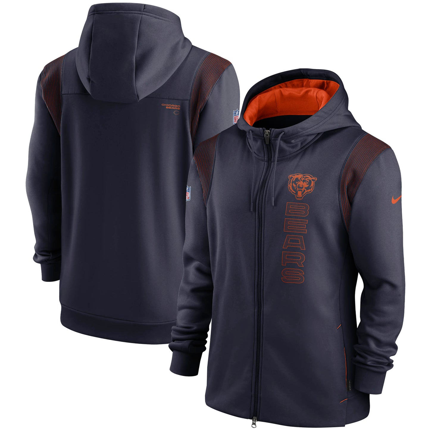 Men's Nike Navy Chicago Bears Sideline Team Performance Full-Zip Hoodie