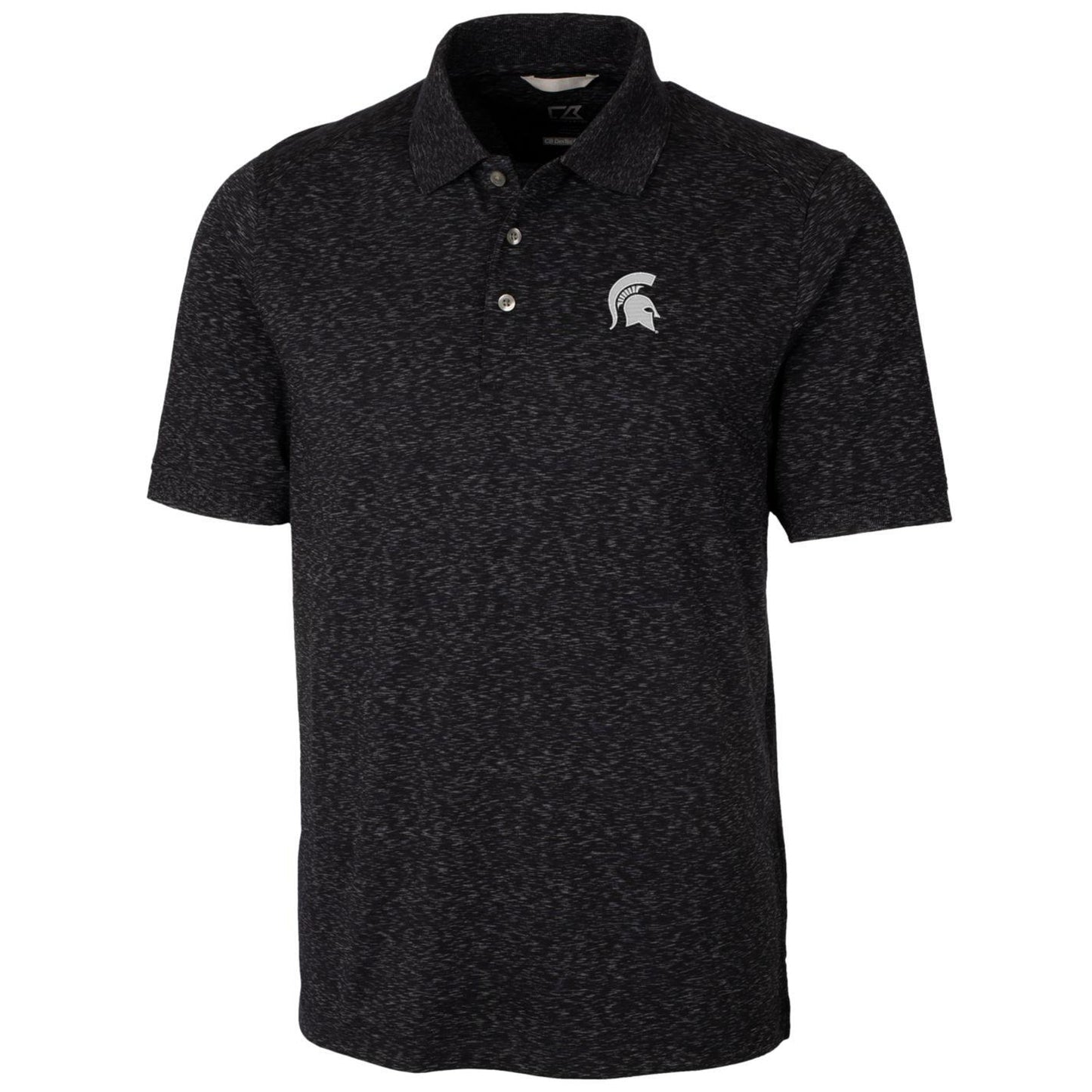 Men's Cutter & Buck Black Michigan State Spartans Big & Tall Advantage Space Dye Polo