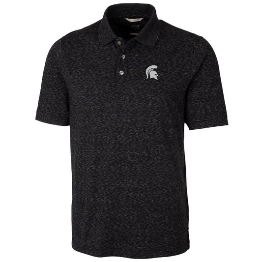 Men's Cutter & Buck Black Michigan State Spartans Big & Tall Advantage Space Dye Polo