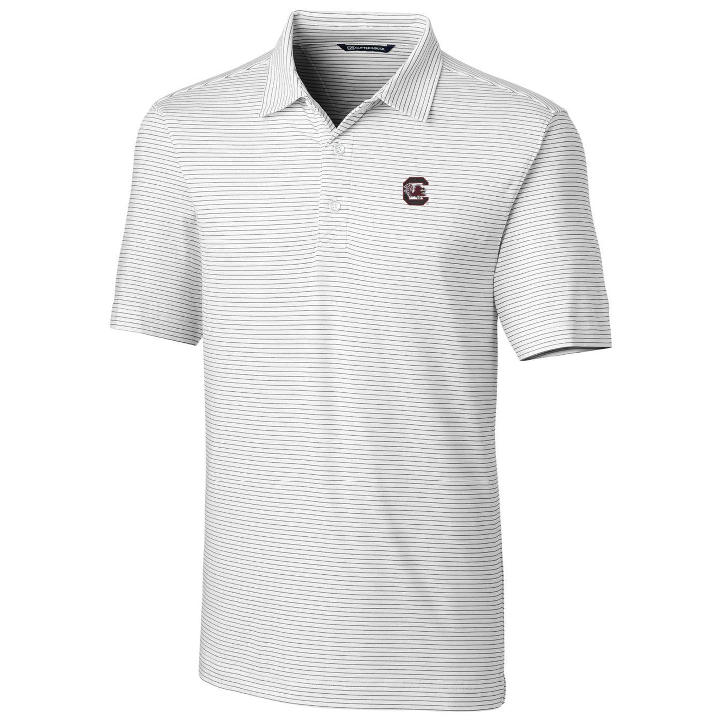 Men's Cutter & Buck White South Carolina Gamecocks Big & Tall Forge Pencil Stripe Logo Polo