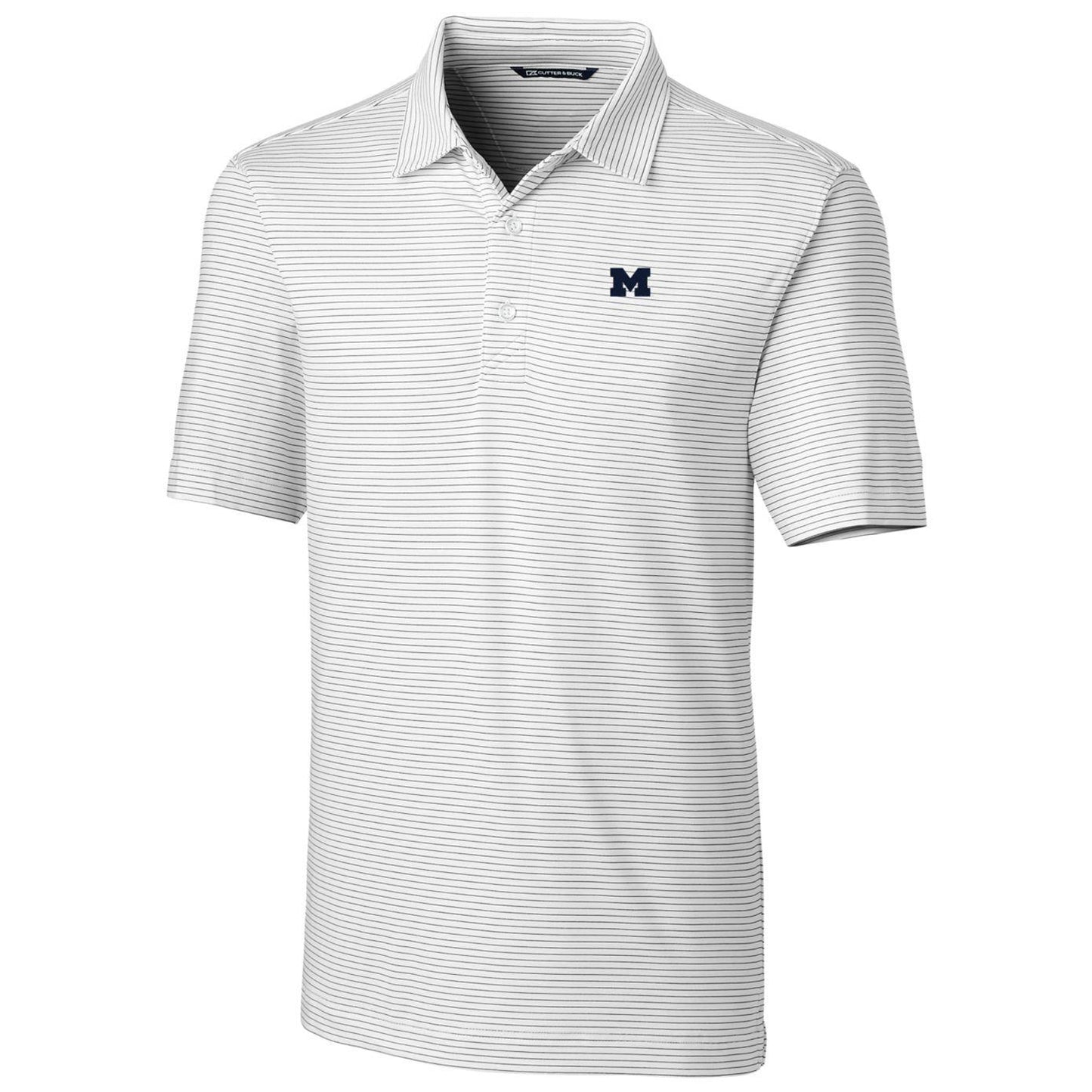 Men's Cutter & Buck White Michigan Wolverines Big & Tall Forge Pencil Stripe Logo Polo