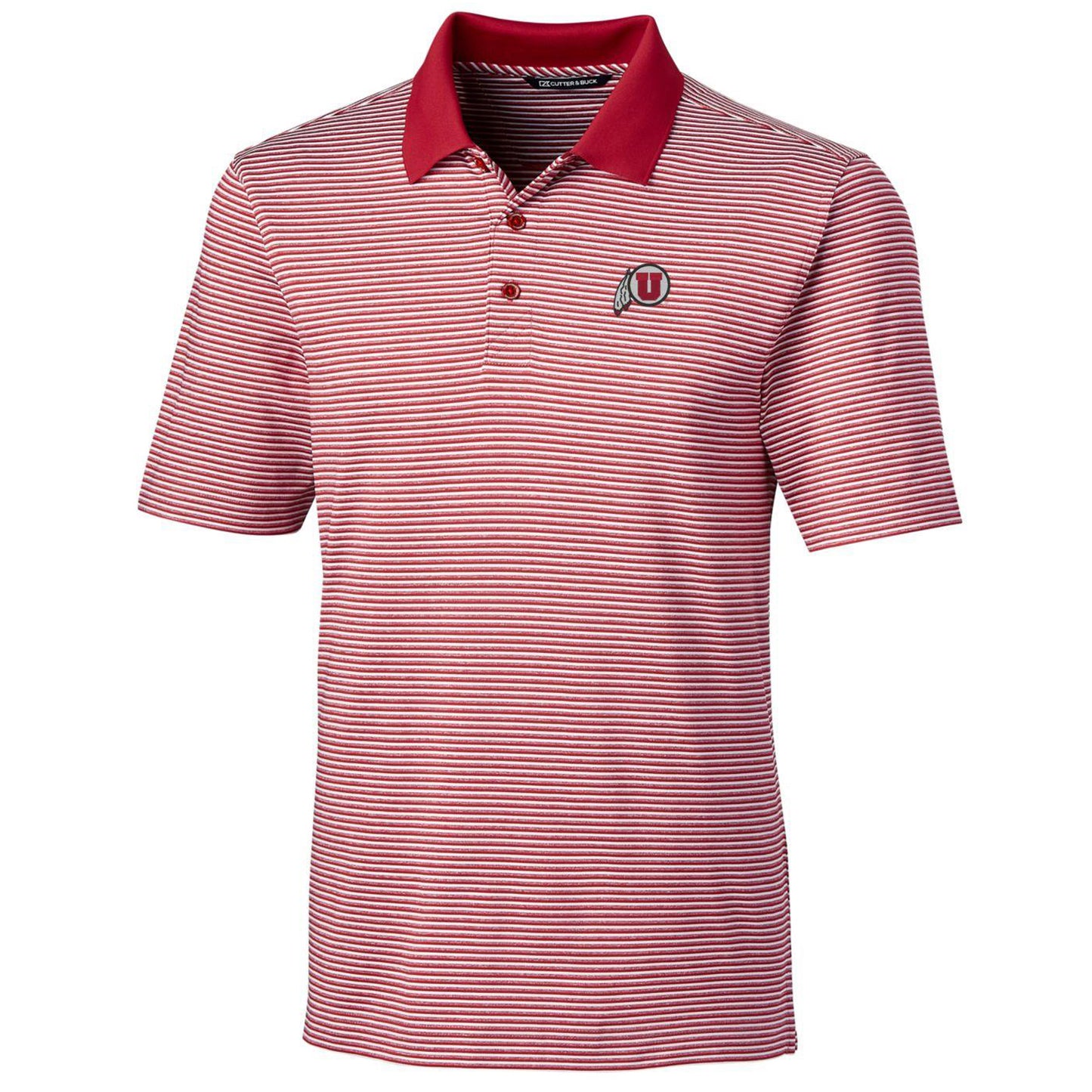 Men's Cutter & Buck Red Utah Utes Big & Tall Forge Tonal Stripe Polo