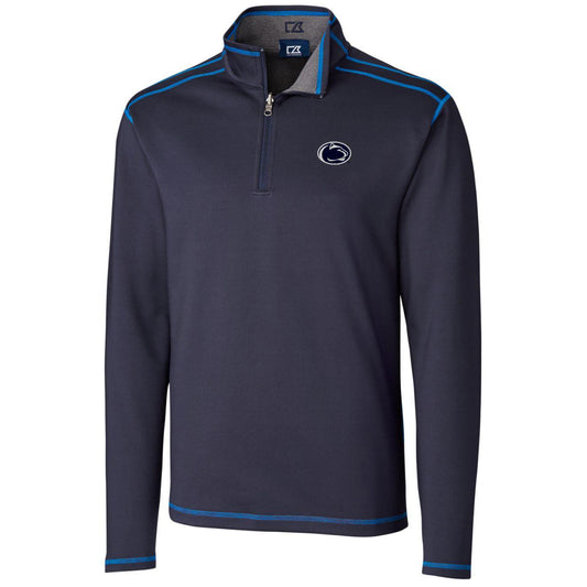 Men's Cutter & Buck Navy Penn State Nittany Lions Big & Tall Evergreen Reversible Quarter-Zip Pullover Jacket