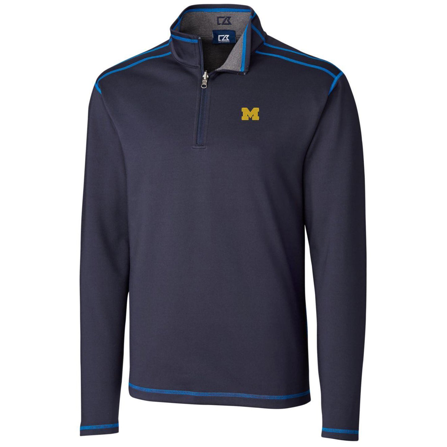Men's Cutter & Buck Navy Michigan Wolverines Big & Tall Evergreen Reversible Quarter-Zip Pullover Jacket