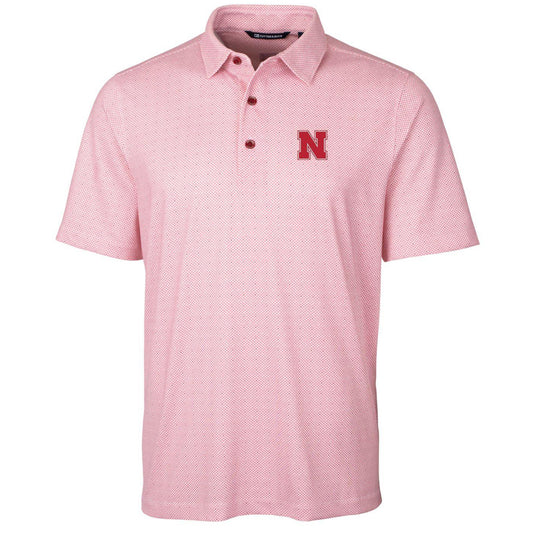 Men's Cutter & Buck Scarlet Nebraska Huskers Big & Tall Pike Double Dot Polo