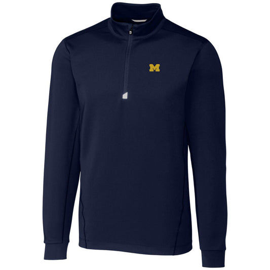 Men's Cutter & Buck Navy Michigan Wolverines Big & Tall Traverse Half-Zip Jacket