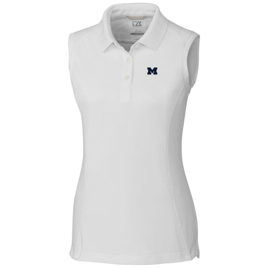Women's Cutter & Buck White Michigan Wolverines Advantage Sleeveless Polo