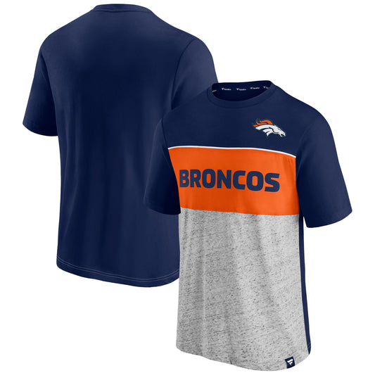 Men's Fanatics Navy/Heathered Gray Denver Broncos Colorblock T-Shirt