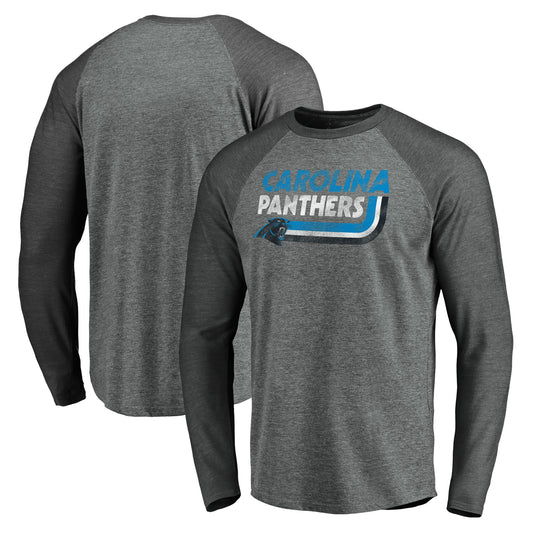 Men's Fanatics Heathered Gray/Heathered Charcoal Carolina Panthers Vintage On The Ropes Raglan Tri-Blend Long Sleeve T-Shirt