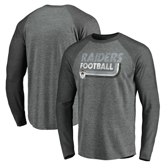 Men's Fanatics Heathered Gray/Heathered Charcoal Las Vegas Raiders Vintage On The Ropes Raglan Tri-Blend Long Sleeve T-Shirt