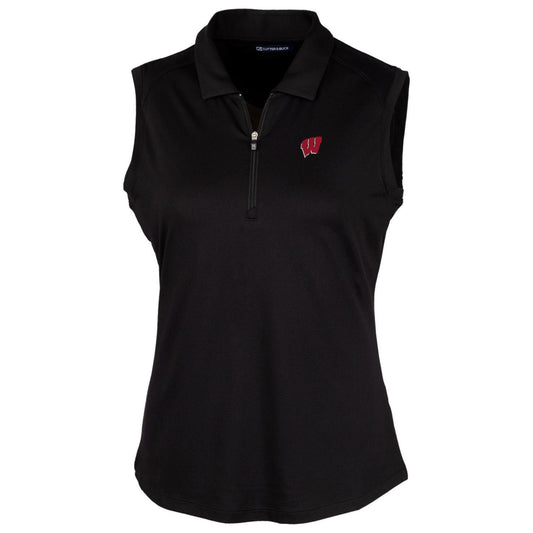 Women's Cutter & Buck Black Wisconsin Badgers Forge Sleeveless Polo