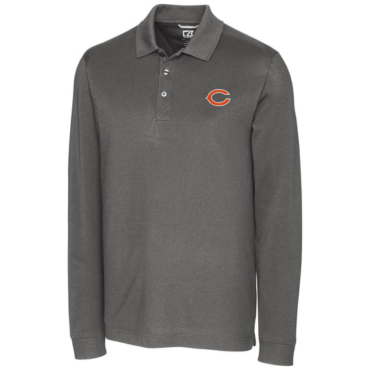 Men's Cutter & Buck Gray Chicago Bears Big & Tall Advantage Long Sleeve Polo