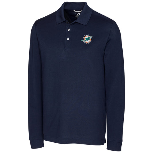 Men's Cutter & Buck Navy Miami Dolphins Big & Tall Advantage Long Sleeve Polo