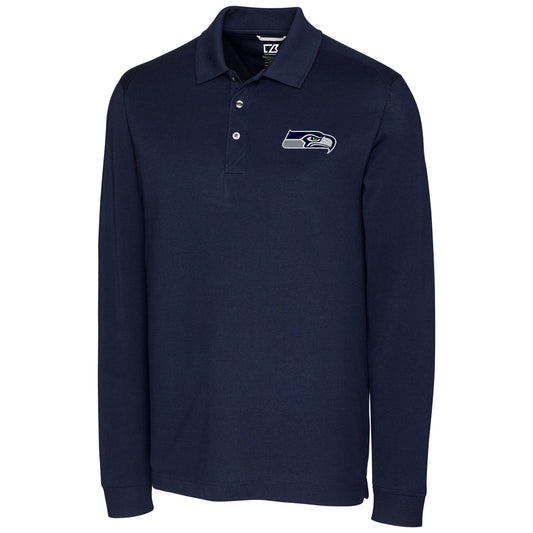 Men's Cutter & Buck College Navy Seattle Seahawks Big & Tall Team Advantage Long Sleeve Polo