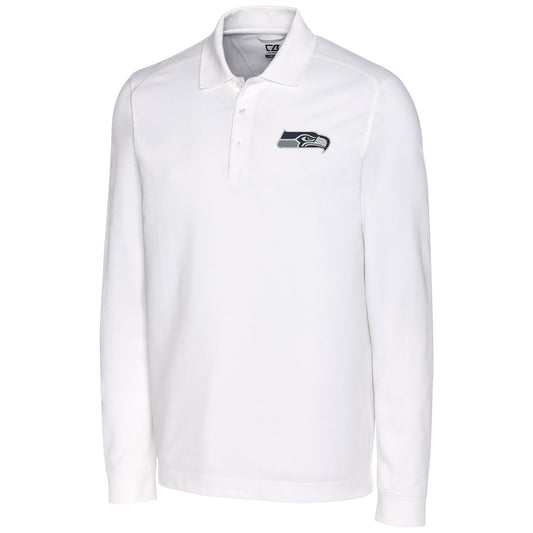 Men's Cutter & Buck White Seattle Seahawks Big & Tall Advantage Long Sleeve Polo