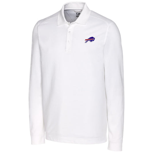 Men's Cutter & Buck White Buffalo Bills Big & Tall Advantage Long Sleeve Polo