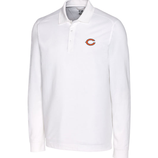 Men's Cutter & Buck White Chicago Bears Big & Tall Advantage Long Sleeve Polo