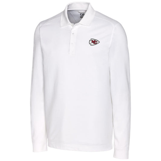 Men's Cutter & Buck White Kansas City Chiefs Big & Tall Advantage Long Sleeve Polo