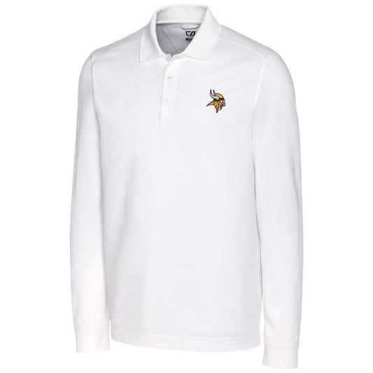 Men's Cutter & Buck White Minnesota Vikings Big & Tall Advantage Long Sleeve Polo