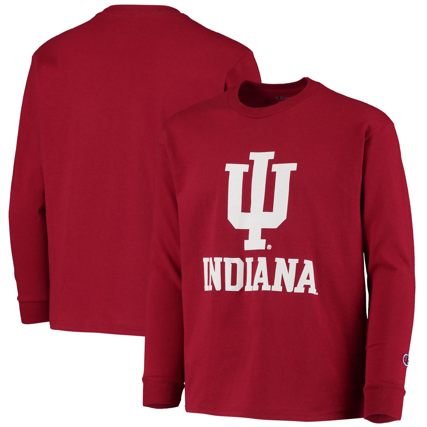 Youth Champion Crimson Indiana Hoosiers Lockup Long Sleeve T-Shirt