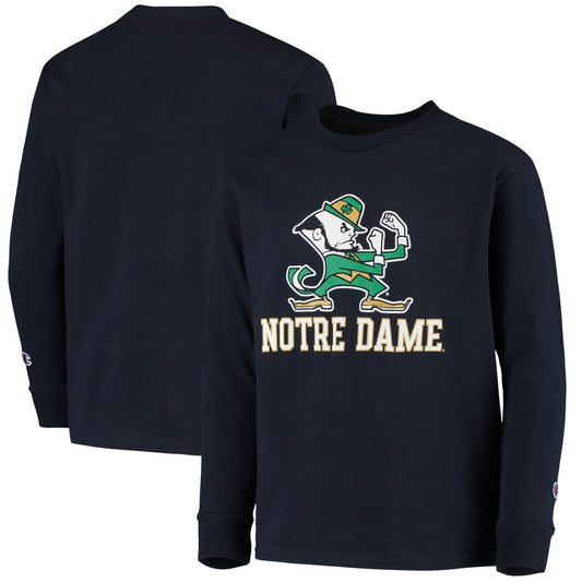 Youth Champion Navy Notre Dame Fighting Irish Lockup Long Sleeve T-Shirt