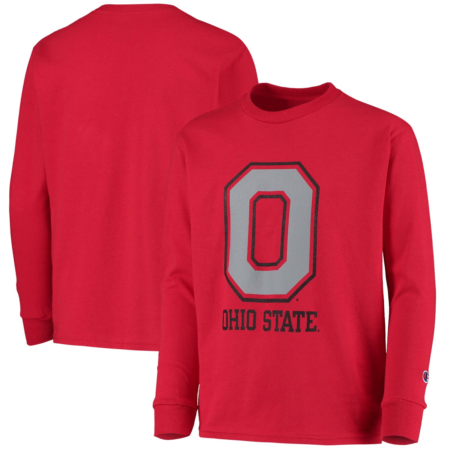 Youth Champion Scarlet Ohio State Buckeyes Lockup Long Sleeve T-Shirt