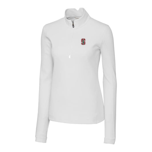 Women's Cutter & Buck White Stanford Cardinal Traverse Half-Zip Pullover Jacket