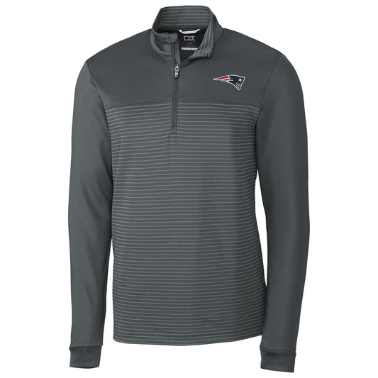 Men's Cutter & Buck Gray New England Patriots Traverse Stripe Quarter-Zip Pullover Jacket