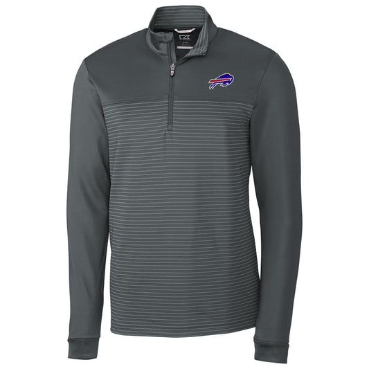 Men's Cutter & Buck Gray Buffalo Bills Traverse Stripe Quarter-Zip Pullover Jacket