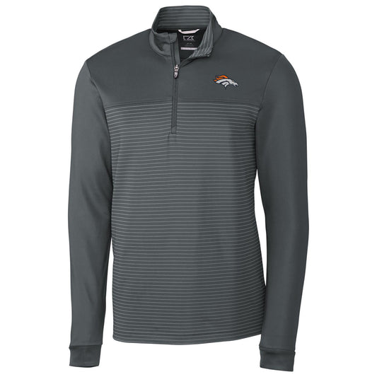 Men's Cutter & Buck Gray Denver Broncos Traverse Stripe Quarter-Zip Pullover Jacket