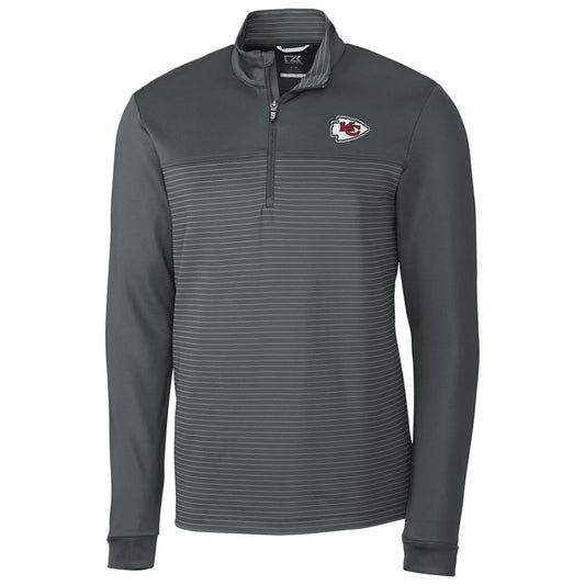 Men's Cutter & Buck Gray Kansas City Chiefs Traverse Stripe Quarter-Zip Pullover Jacket