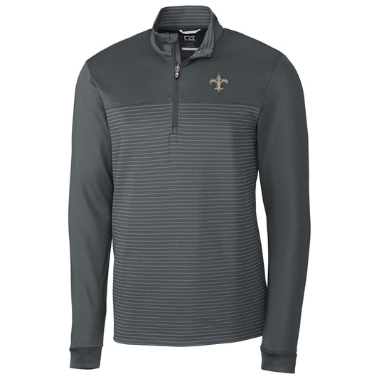 Men's Cutter & Buck Gray New Orleans Saints Traverse Stripe Quarter-Zip Pullover Jacket