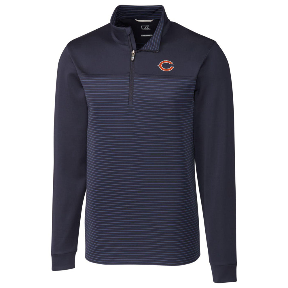 Men's Cutter & Buck Navy Chicago Bears Traverse Stripe Quarter-Zip Pullover Jacket