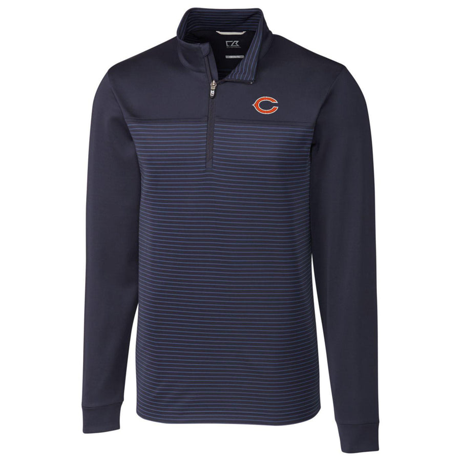 Men's Cutter & Buck Navy Chicago Bears Traverse Stripe Quarter-Zip Pullover Jacket
