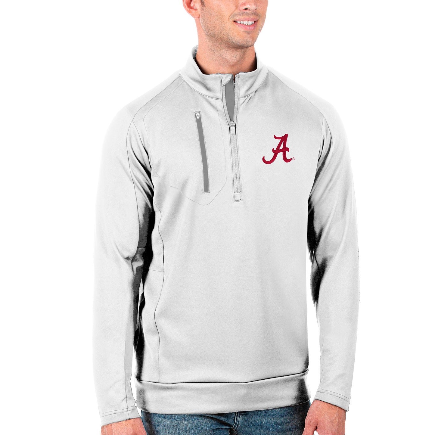 Men's Antigua White/Silver Alabama Crimson Tide Generation Half-Zip Pullover Jacket