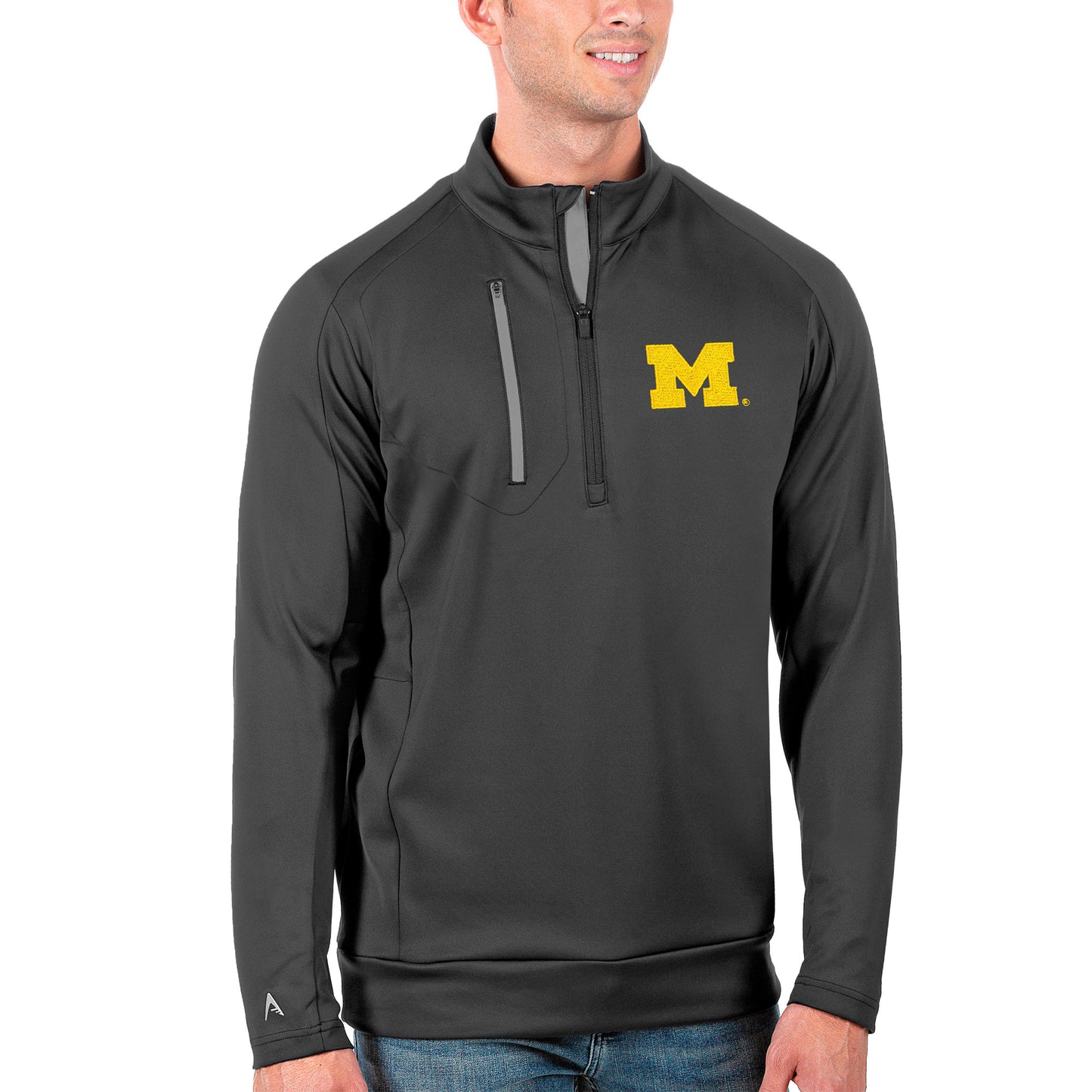 Men's Antigua Charcoal/Silver Michigan Wolverines Generation Half-Zip Pullover Jacket