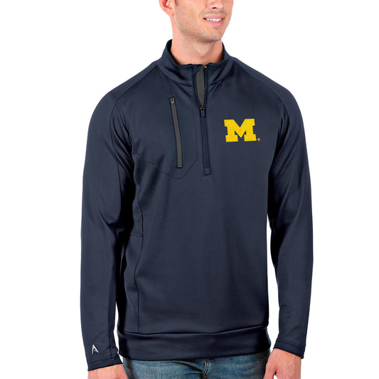 Men's Antigua Navy/Charcoal Michigan Wolverines Generation Half-Zip Pullover Jacket