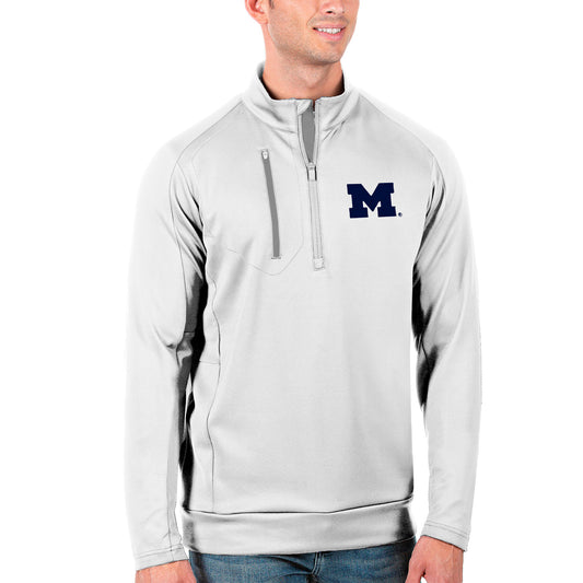 Men's Antigua White/Silver Michigan Wolverines Generation Half-Zip Pullover Jacket