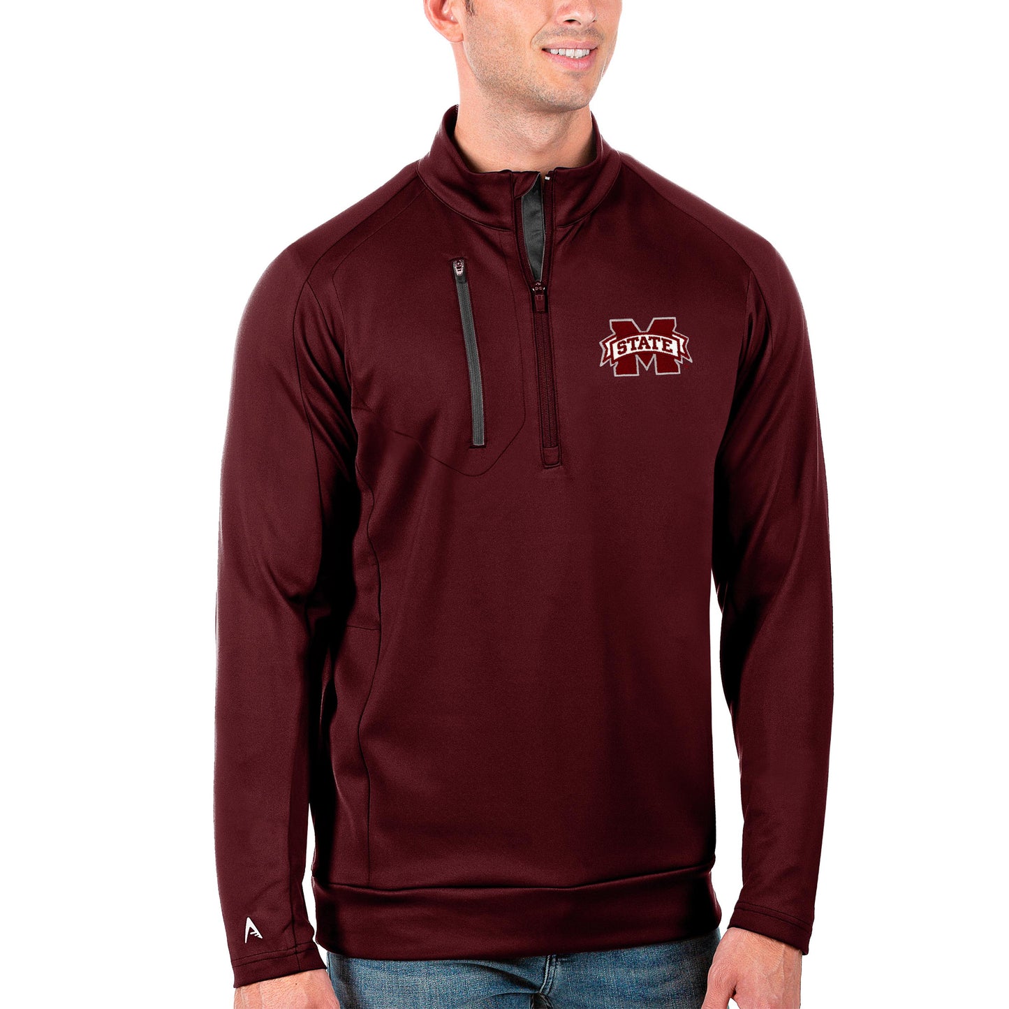 Men's Antigua Maroon/Charcoal Mississippi State Bulldogs Generation Half-Zip Pullover Jacket