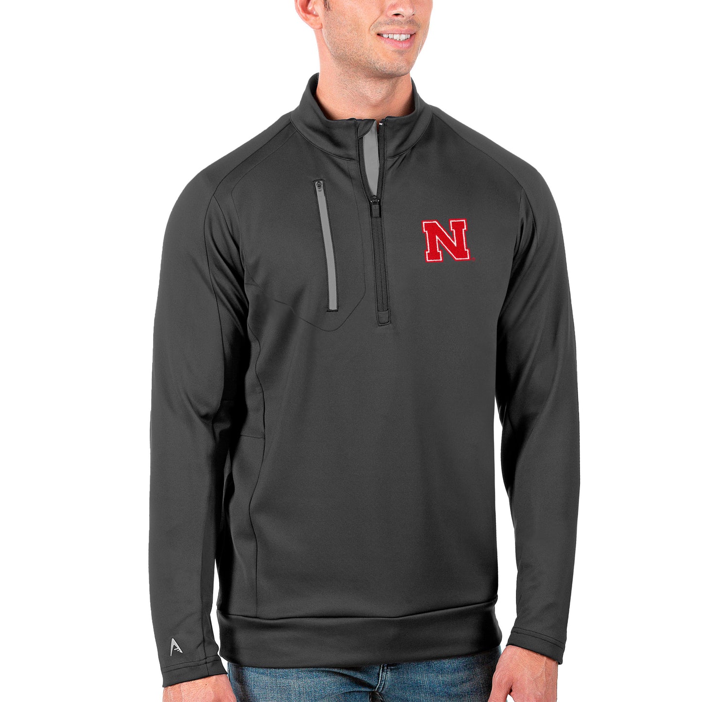 Men's Antigua Charcoal/Silver Nebraska Huskers Generation Half-Zip Pullover Jacket