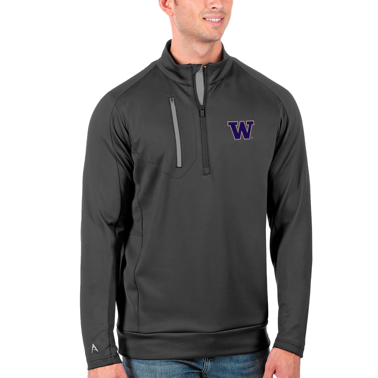 Men's Antigua Charcoal/Silver Washington Huskies Generation Half-Zip Pullover Jacket