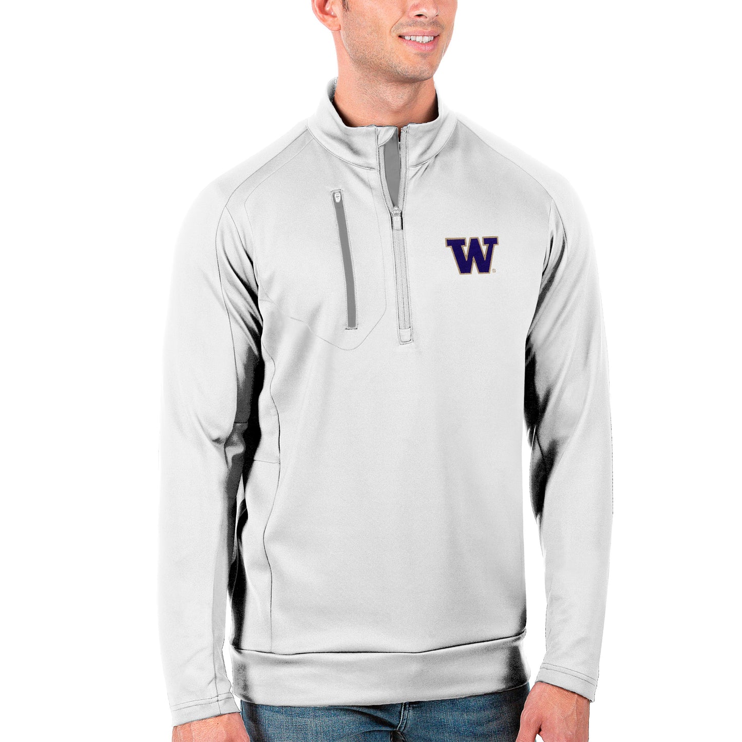 Men's Antigua White/Silver Washington Huskies Generation Half-Zip Pullover Jacket