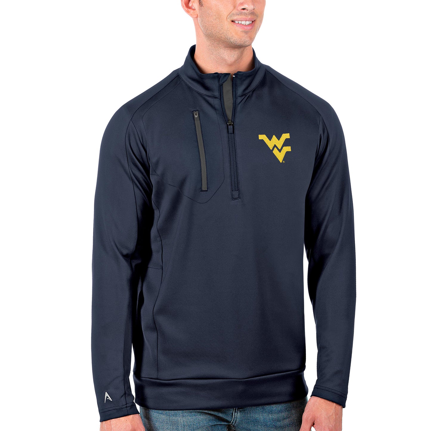 Men's Antigua Navy/Charcoal West Virginia Mountaineers Generation Half-Zip Pullover Jacket