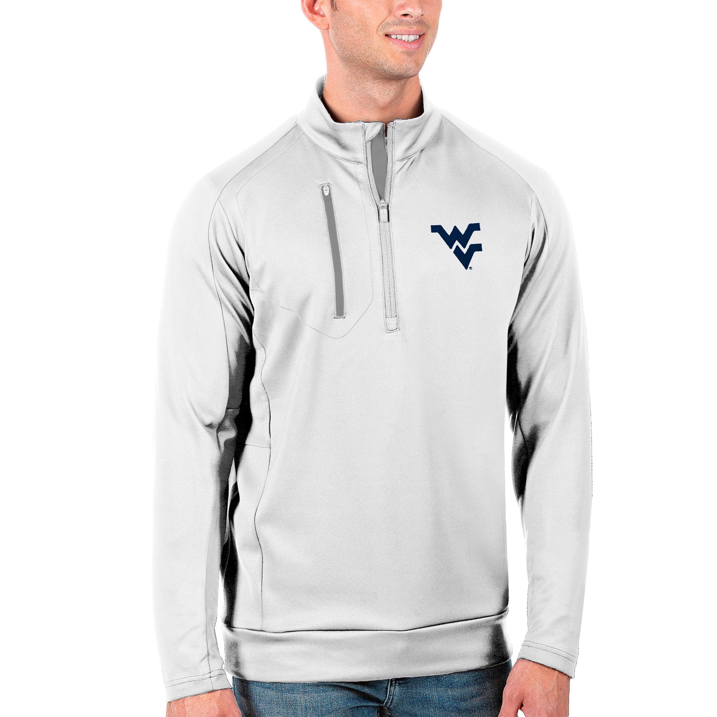 Men's Antigua White/Silver West Virginia Mountaineers Generation Half-Zip Pullover Jacket