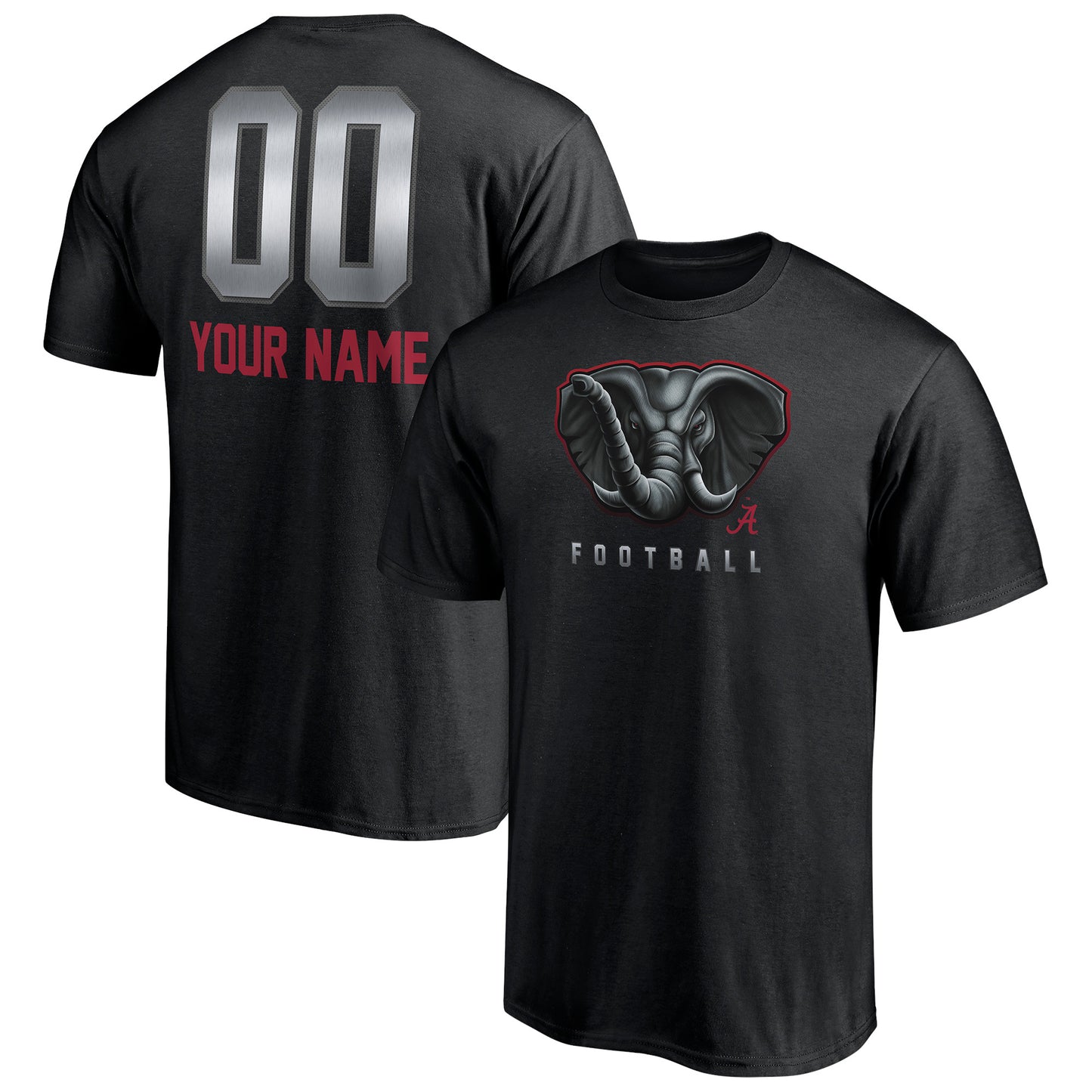 Men's Black Alabama Crimson Tide Personalized Any Name & Number Midnight Mascot T-Shirt