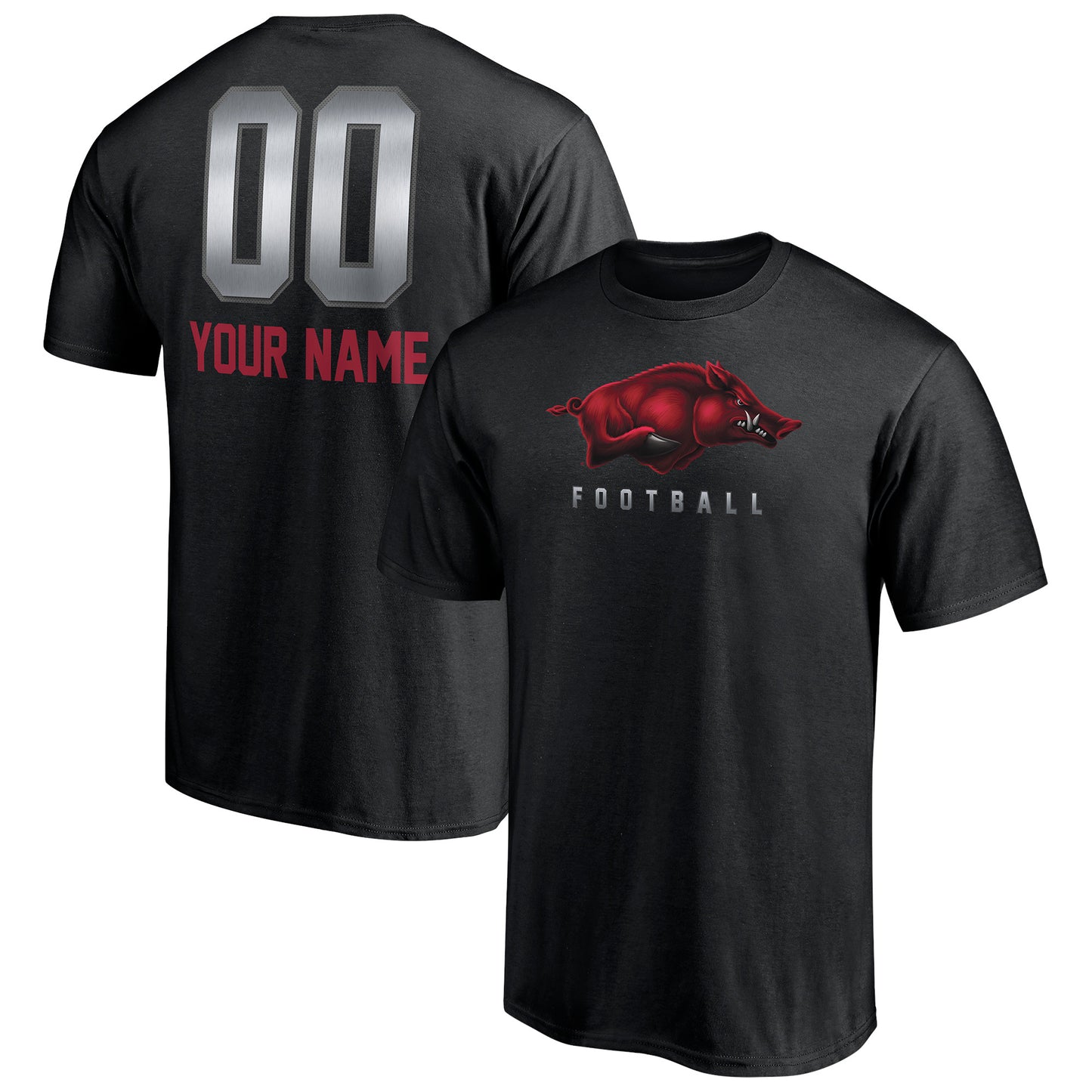 Men's Black Arkansas Razorbacks Personalized Any Name & Number Midnight Mascot T-Shirt