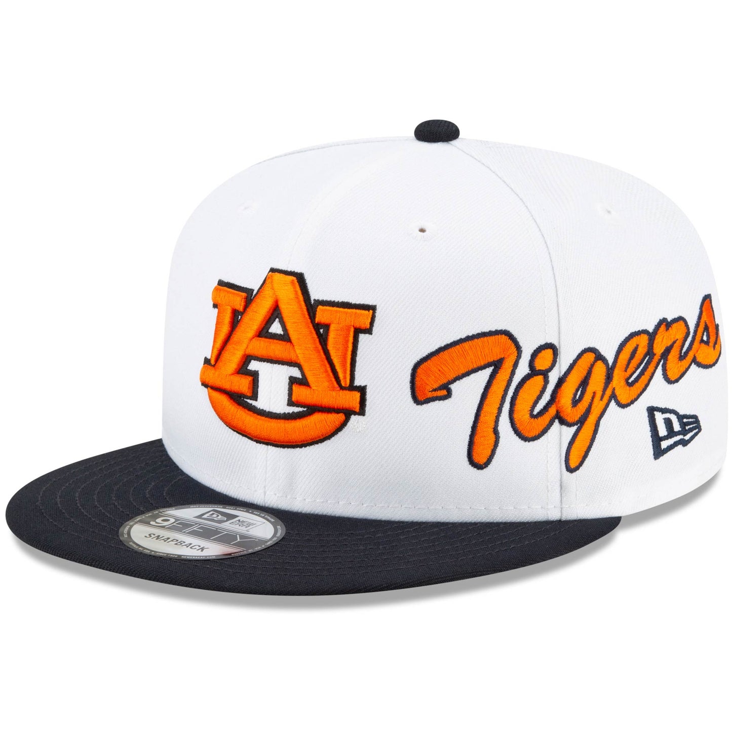 Men's New Era White/Navy Auburn Tigers Two-Tone Side Script 9FIFTY Snapback Hat