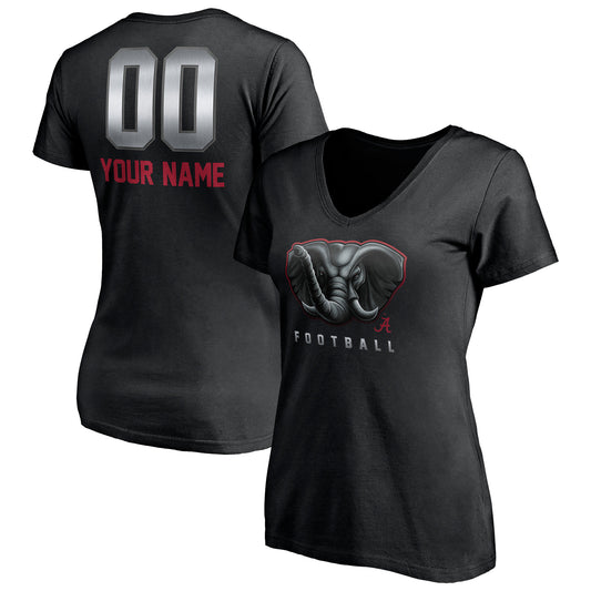 Women's Black Alabama Crimson Tide Personalized Any Name & Number Midnight Mascot V-Neck T-Shirt