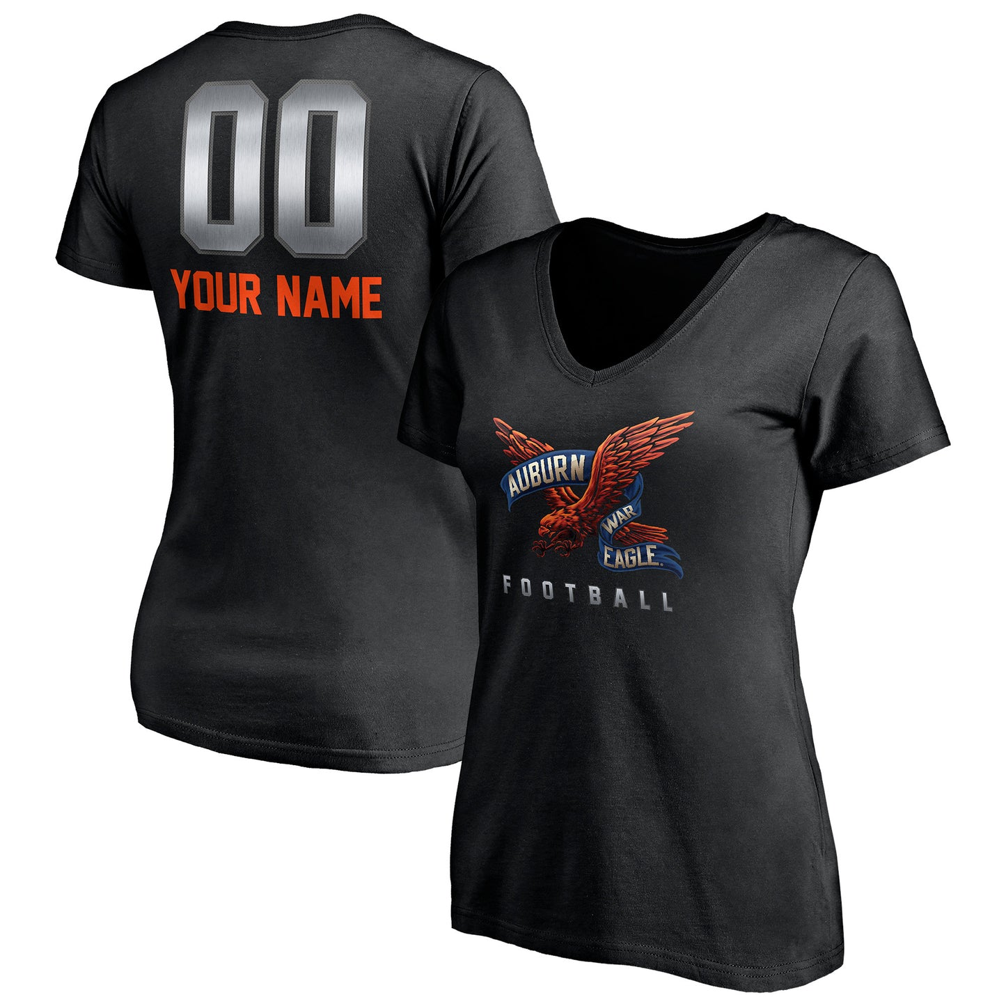 Women's Black Auburn Tigers Personalized Any Name & Number Midnight Mascot V-Neck T-Shirt